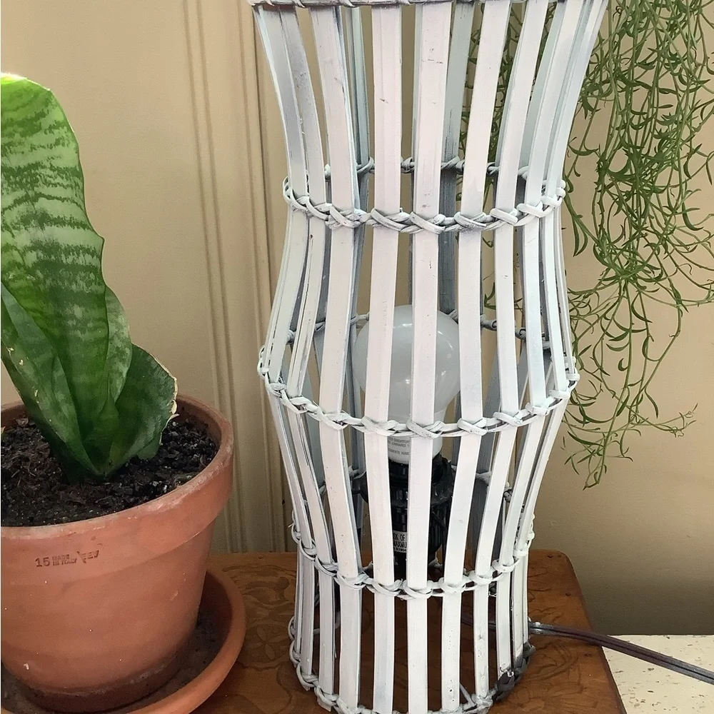 Vintage Painted White Bamboo Accent Lamp